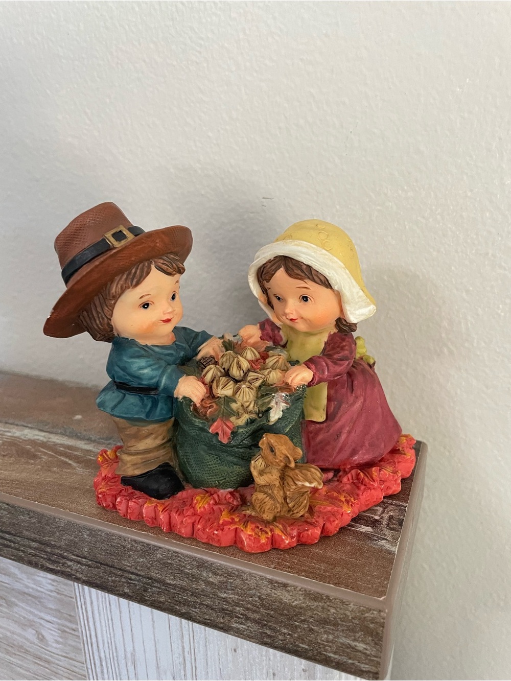 Vintage Rite Aid Thanksgiving Pilgrims With Squirrel Figurine